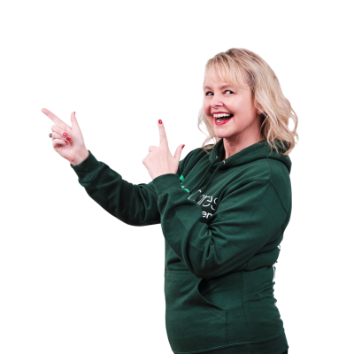 Emma pointing left Emma pointing left